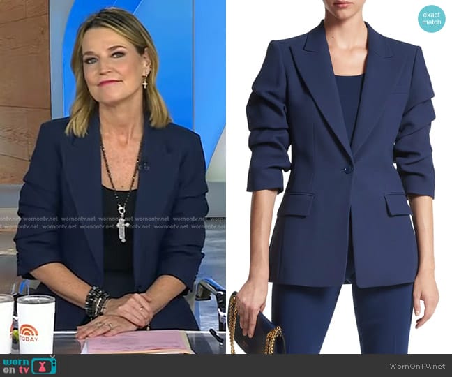 Double Crepe-Sablé Crushed-Sleeve Blazer by Michael Kors worn by Savannah Guthrie on Today