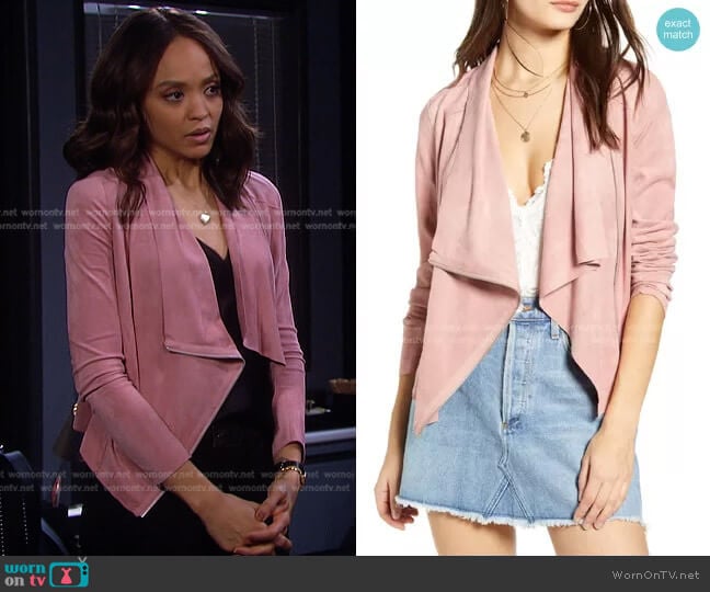 Drape Front Faux Suede Jacket by Blank NYC worn by Lani Price (Sal Stowers) on Days of our Lives