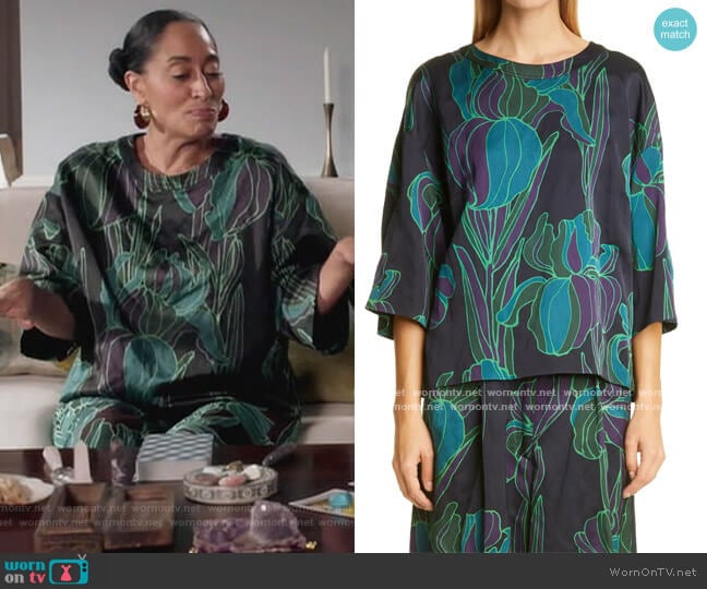 Cartasy Swing Top and Pants Dries Van Noten worn by Rainbow Johnson (Tracee Ellis Ross) on Black-ish