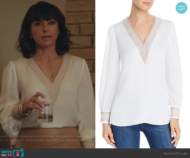 Aura Eyelet Detail Silk Top by Elie Tahari worn by Kathleen Gale (Constance Zimmer) on Good Trouble