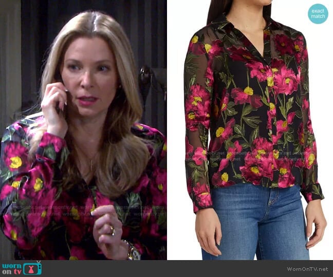 Eloise Burnout Floral Shirt by Alice + Olivia worn by Jennifer Horton (Cady McClain) on Days of our Lives