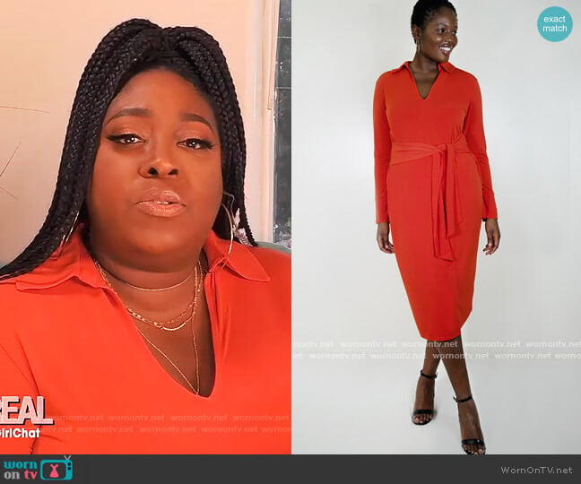 Tie Waist Dress with Collar by Eloquii worn by Loni Love on The Real