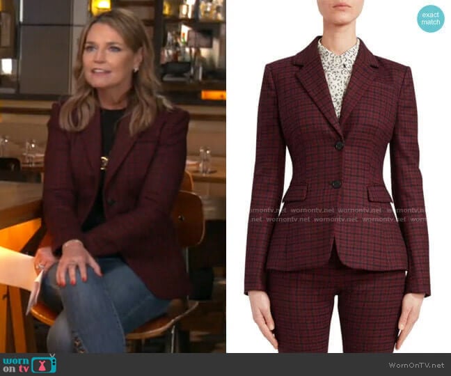 Fenice Plaid Wool-Blend Blazer by Altuzarra worn by Savannah Guthrie on Today