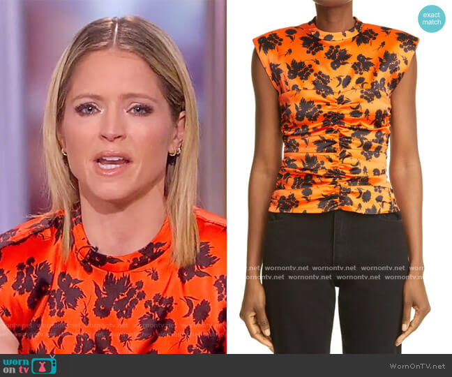 Floral stretch-silk satin top by Ganni worn by Sara Haines on The View