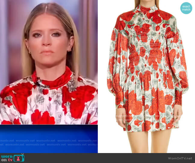 Floral Long Sleeve Stretch Silk Satin Dress by Ganni worn by Sara Haines on The View