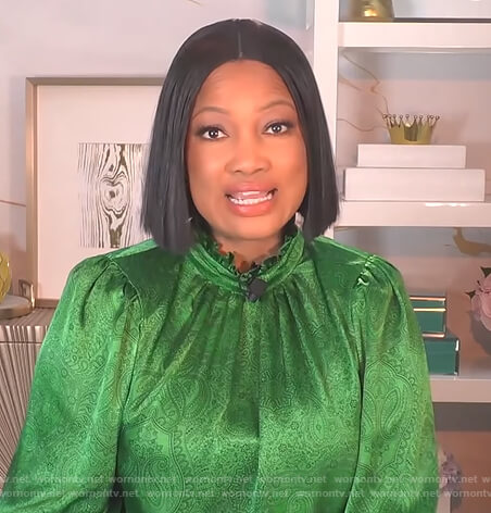 Garcelle’s green paisley satin blouse on The Real