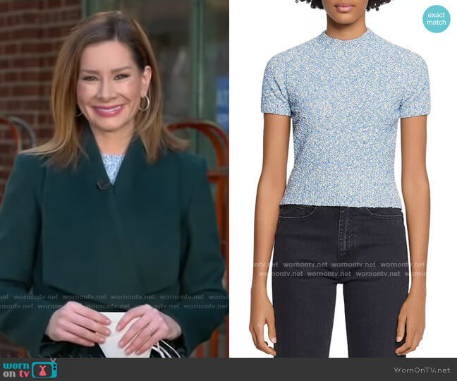 Ginna Marled-Knit Short-Sleeve Sweater by Sandro worn by Rebecca Jarvis on Good Morning America