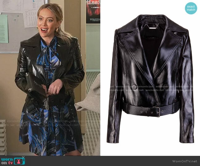 Biker Jacket In Lambskin With Belt And Stitches At The Revers by Givenchy worn by Kelsey Peters (Hilary Duff) on Younger