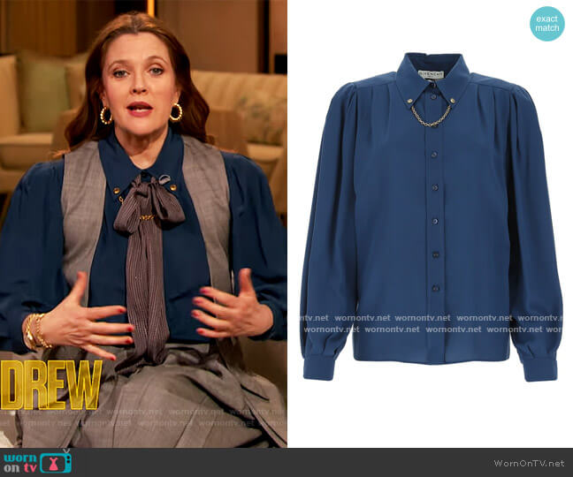 Silk Crepe Shirt with Chain by Givenchy worn by Drew Barrymore on The Drew Barrymore Show