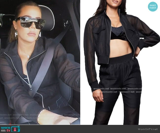 Sheer Crop Bomber Jacket by Good American worn by Khloe Kardashian on Keeping Up with the Kardashians