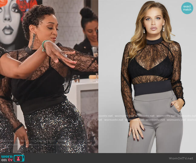 Eloise Lace Top by Guess worn by Cocoa McKellan (Tia Mowry-Hardrict) on Family Reunion