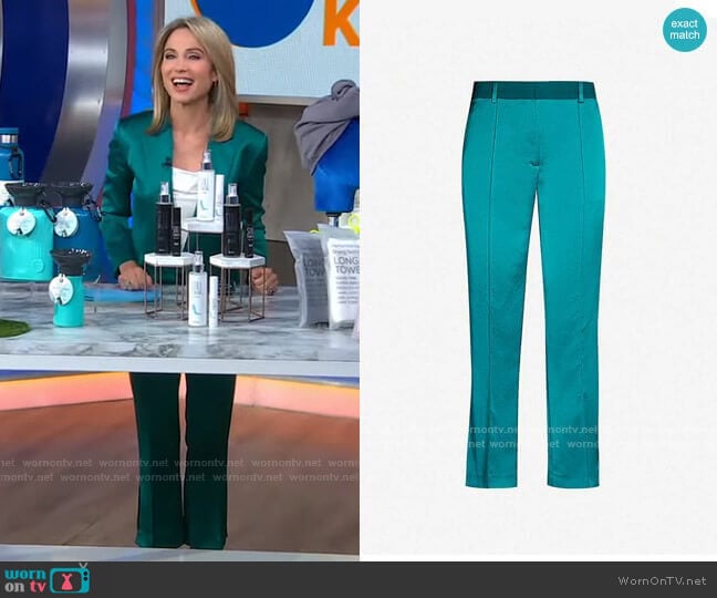 High-Rise Slit-Detail Satin Trousers by The Kooples worn by Amy Robach on Good Morning America