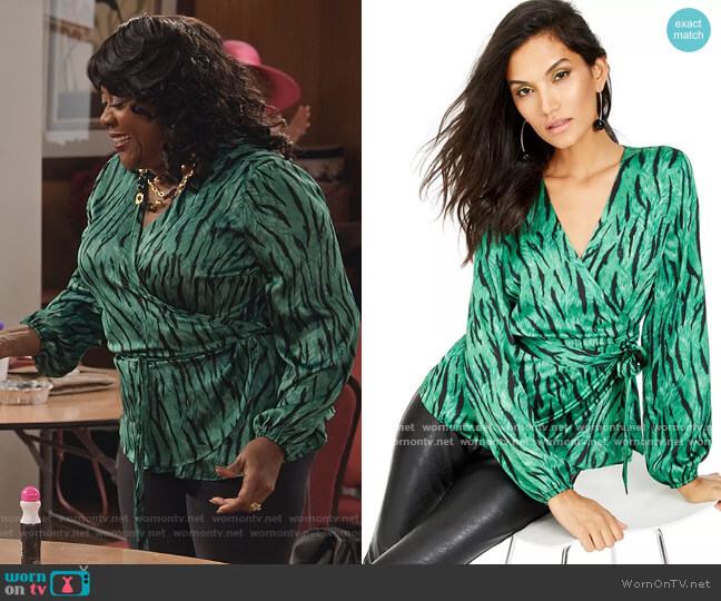 INC Animal-Print Wrap Top by INC International Concepts worn by MDear (Loretta Devine) on Family Reunion