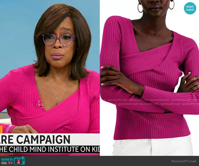 INC International Concepts Asymmetrical Rib Sweater in Jazzy Pink worn by Gayle King on CBS Mornings