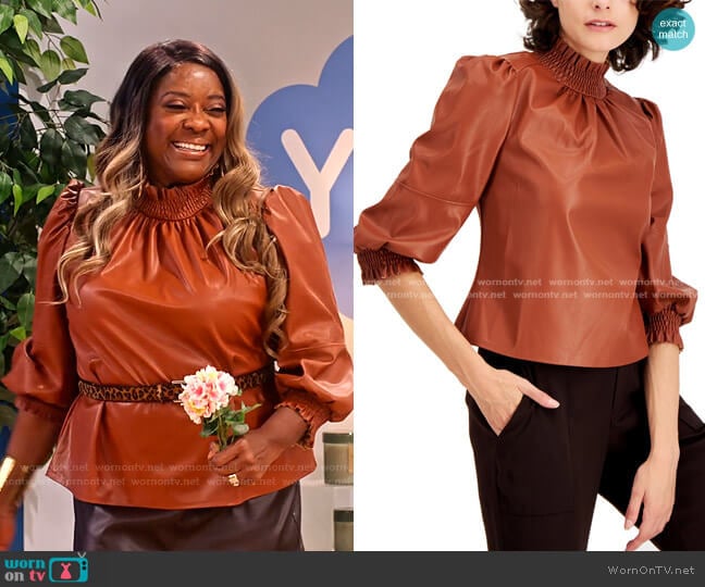 Faux Leather Mock Neck Top by INC International Concepts worn by MDear (Loretta Devine) on Family Reunion