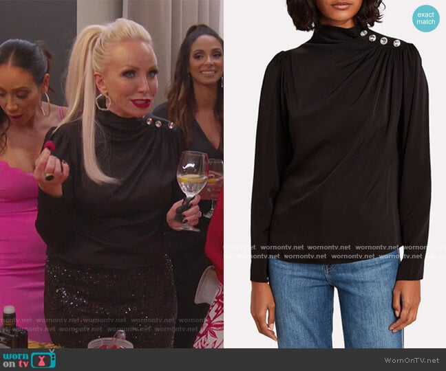 Charity Embellished Silk Blouse by Intermix worn by Margaret Josephs on The Real Housewives of New Jersey