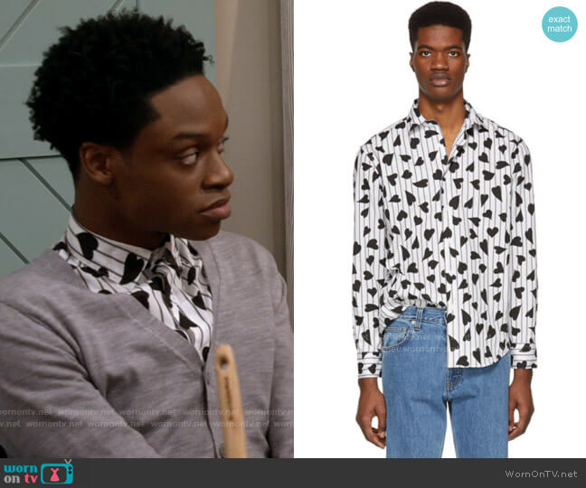 JW Anderson Black and White Heart Stripe Shirt worn by Lane (Austin Crute) on Call Your Mother