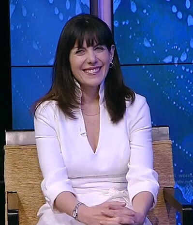 Jean Chatzky’s white v-neck dress on Live with Kelly and Ryan