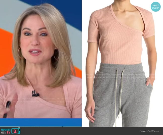 Ribbed Asymmetrical T-Shirt by John Elliott worn by Amy Robach on Good Morning America