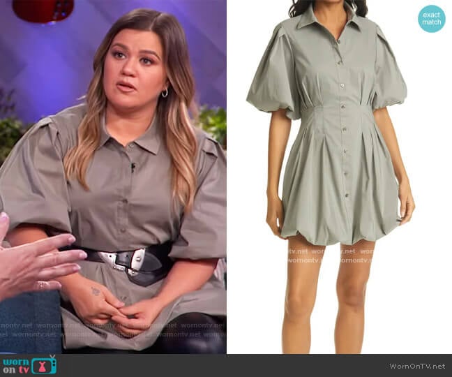 Cleo Balloon Skirt Poplin Shirtdress by Jonathan Simkhai worn by Kelly Clarkson on The Kelly Clarkson Show