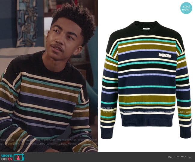 Striped Logo Jumper by Kenzo worn by Jack Johnson (Miles Brown) on Black-ish