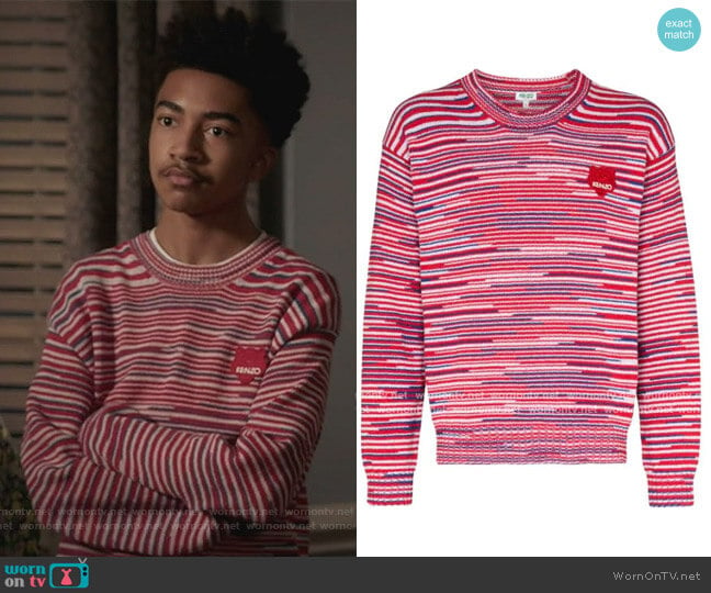 Logo Patch Stripe Jumper by Kenzo worn by Jack Johnson (Miles Brown) on Black-ish