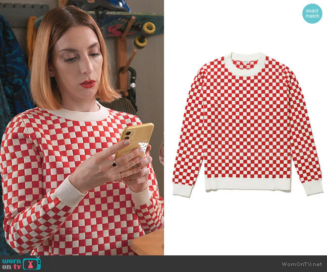 The Check Mate Sweater by Kule worn by Lauren (Molly Bernard) on Younger