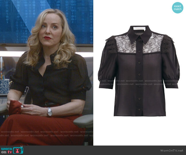 WornOnTV: Marissa’s black lace panel blouse and wide-leg pants on Bull ...