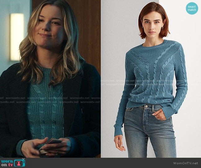 Cable Knit Crewneck Sweater by Lauren Ralph Lauren worn by Nicolette Nevin (Emily VanCamp) on The Resident