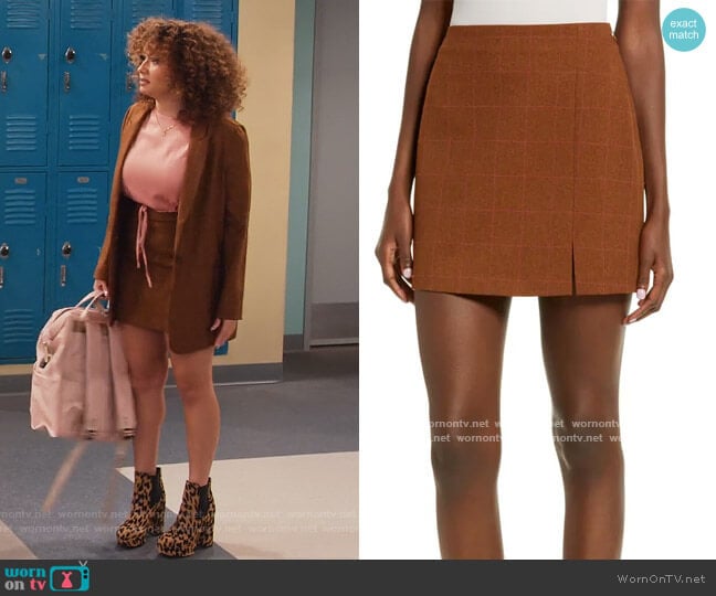 Windowpane Check Miniskirt by Leith worn by Jade (Talia Jackson) on Family Reunion