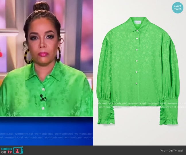 Ruffled silk-jacquard shirt by Les Reveries worn by Sunny Hostin on The View