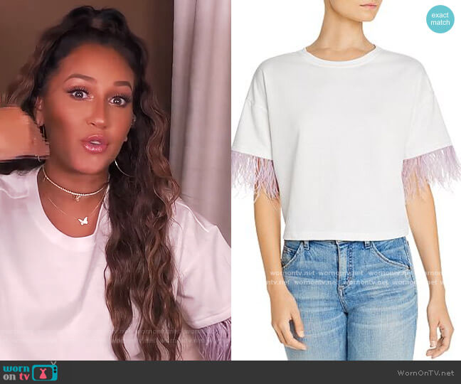 Faux-Feather Trim Tee by Lucy Paris worn by Adrienne Houghton on The Real