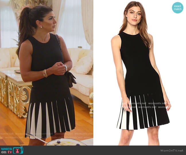 Pleated Contrast Mermaid Dress by Milly worn by Teresa Giudice on The Real Housewives of New Jersey