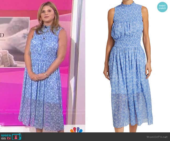 Printed Sleeveless Smocked Dress by ML Monique Lhuillier worn by Jenna Bush Hager on Today