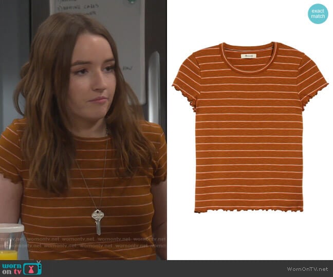 Stripe Print Cropped Baby T-Shirt by Madewell worn by Eve Baxter (Kaitlyn Dever) on Last Man Standing