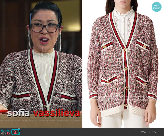 Mapada Knit Button-Front Cardigan by Maje worn by Sherri Kansky (Ruthie Ann Miles) on All Rise