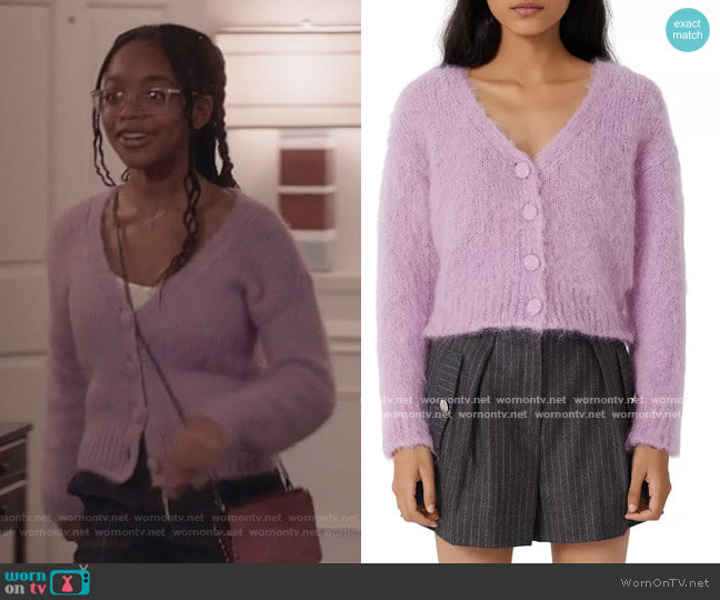 Mistigri V Neck Mohair Cardigan by Maje worn by Diane Johnson (Marsai Martin) on Black-ish