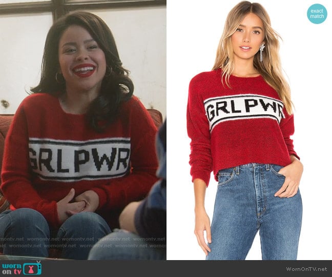 GRL PWR Destroyed Sweater by Marled x Olivia Culpo worn by Mariana Foster (Cierra Ramirez) on Good Trouble