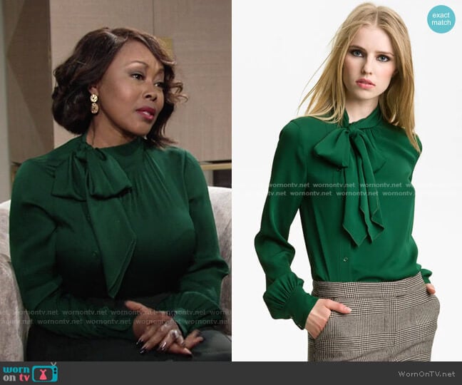 Maryna Side Placket Blouse by Rachel Zoe worn by Naya Benedict (Ptosha Storey) on The Young and the Restless