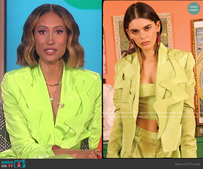 Granny Smith Squiggle Blazer by Mia Vesper worn by Elaine Welteroth on The Talk