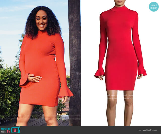 Mockneck Bell-Sleeve Dress by MICHAEL Michael Kors worn by Cocoa McKellan (Tia Mowry-Hardrict) on Family Reunion