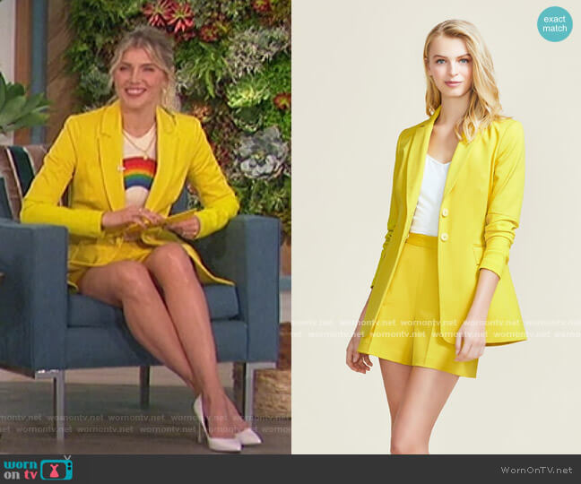 Stretch Cotton Push Up Sleeve Blazer and Shorts by Pearl by Lela Rose worn by Amanda Kloots on The Talk