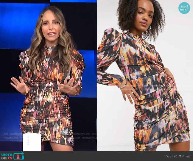 Pieces Ruched Mini Dress with Drape Detail and Puff Sleeves by Asos worn by Lilliana Vazquez on E! News