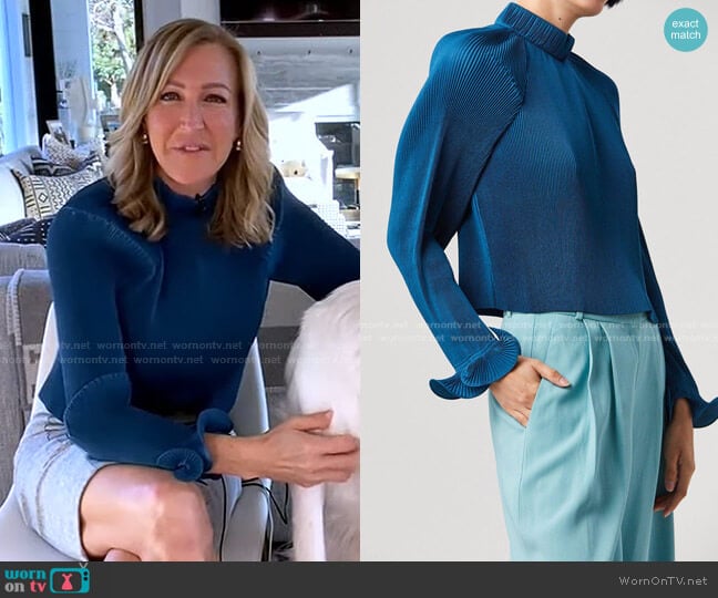 Pleated Cropped Top by Tibi worn by Lara Spencer on Good Morning America