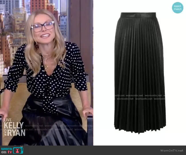 Pleated Faux Leather Midi Skirt by MM6 Maison Margiela worn by Kelly Ripa on Live with Kelly and Mark