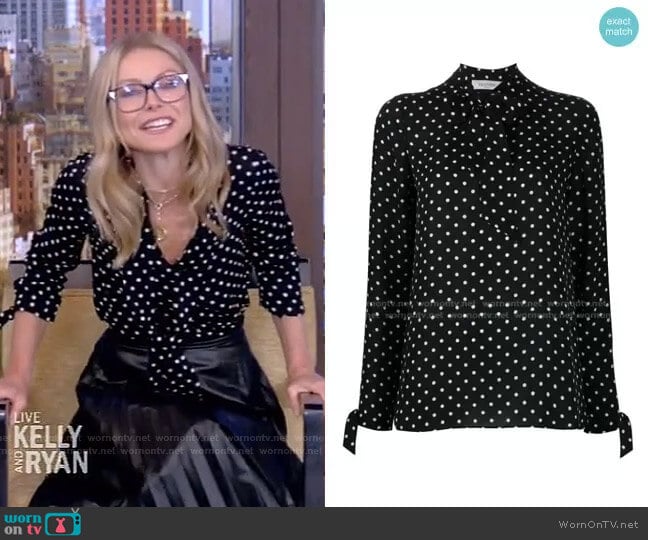 Polka Dot Silk Georgette Blouse by Valentino worn by Kelly Ripa on Live with Kelly and Mark