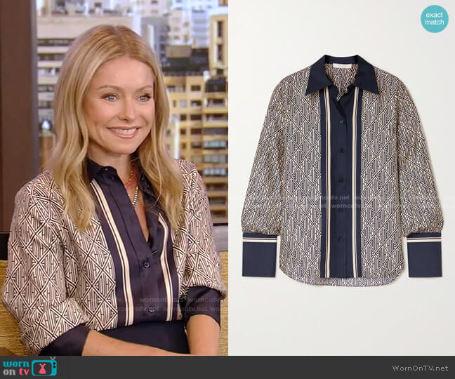 WornOnTV: Kelly’s printed blouse with center stripe on Live with Kelly ...
