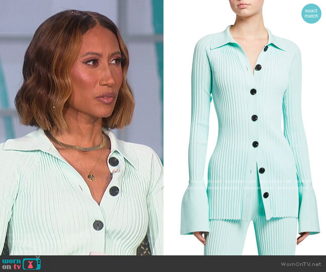 Midweight Rib Collared Cardigan by Proenza Schouler worn by Elaine Welteroth on The Talk