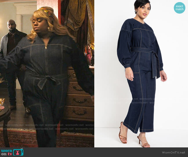 Puff Sleeve Denim Jumpsuit by Eloquii worn by Mo (Alex Newell) on Zoeys Extraordinary Playlist