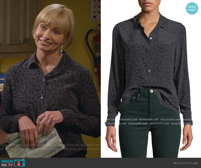 Kate Leopard-Print Silk Button-Down Top by Rails worn by Jill Kendall (Jaime Pressly) on Mom